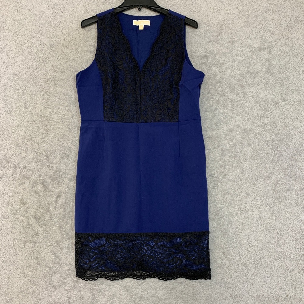 Michael Kors Women's 10 Blue Lace Midi Sheath Dress Polyester Blend